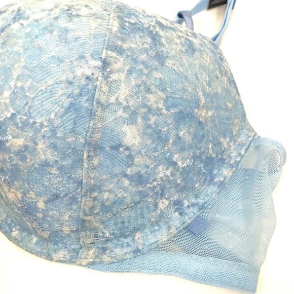 NEW Victoria's Secret Push Up Bra 38D Underwire Padded Mesh Lace Floral Blue VS - Picture 2 of 6